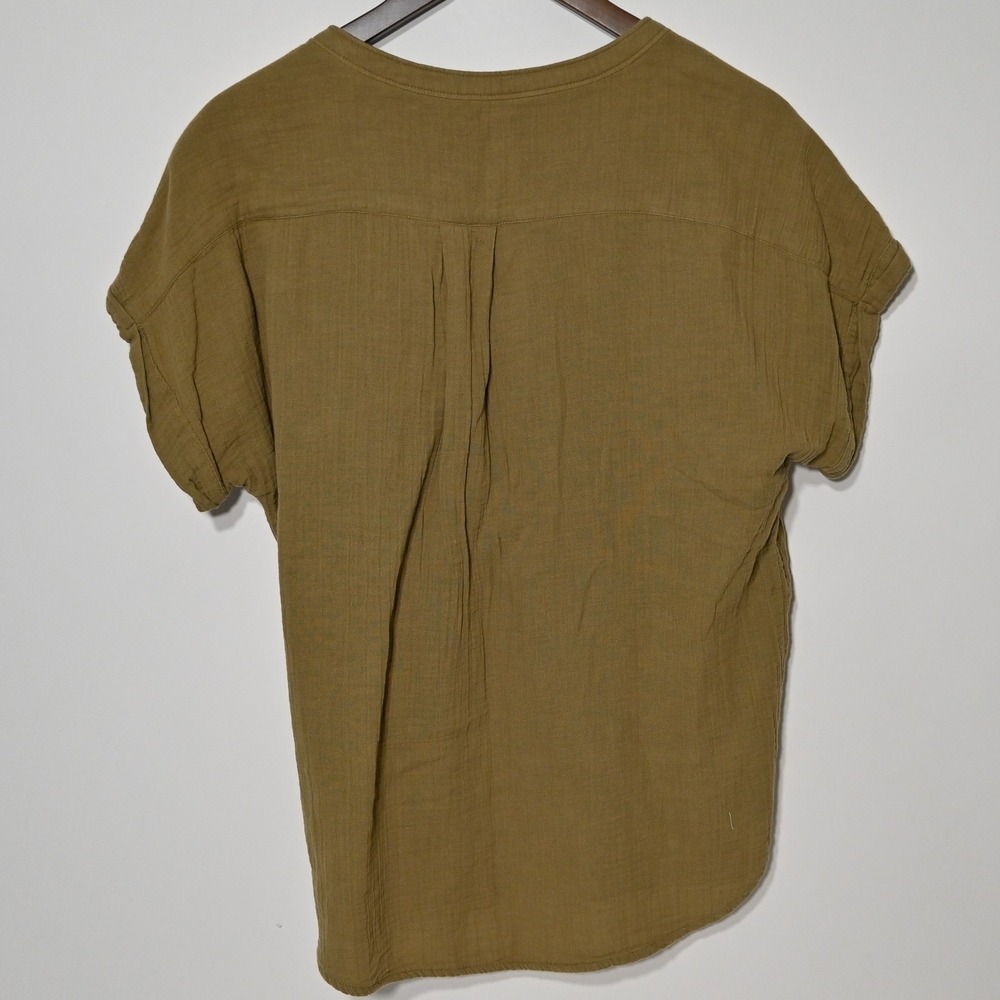 Quince 100% Organic Cotton Gauze Roll Sleeve Shirt Medium Olive Green Minimalist - Picture 3 of 6